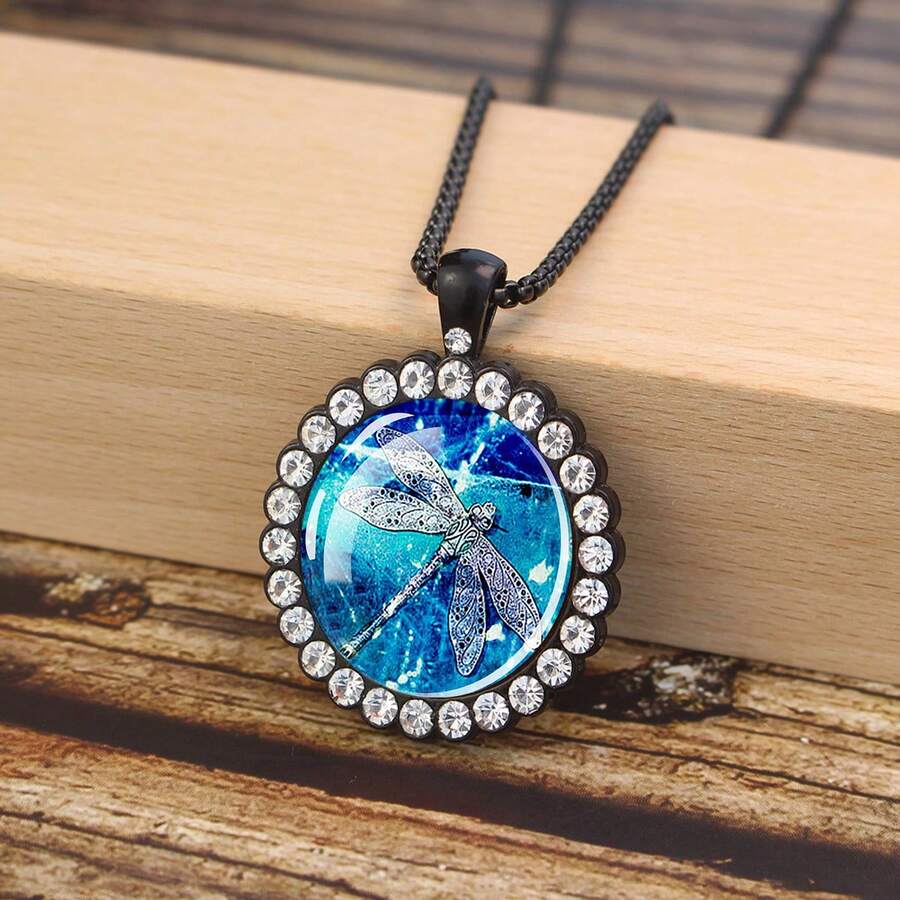 1PC Dragonfly Pendant Necklace With Rhinestone Bezel For Men Gift Fashion Jewelry Statement Piece Birthday Present For Him - style - View 1