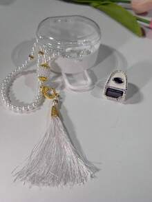 99颗仿珍珠穆斯林念珠，镶嵌水钻，配有电子戒指计数器，2件套透明首饰盒，2件套穆斯林电子念珠戒指和念珠手链，适用于仓库库存管理、祈祷计数、节日礼物、运动、祈祷、高尔夫计数，可作为节日礼物赠送。 - 彩色 - 查看 1