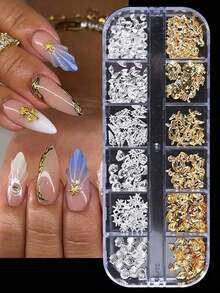 12grids Mix Y2K Styles Nail Rivet Studs Gold/Silver Stars Light Nail Art Charms Asterism Starlight Nail Decoration Accessories Manicure Supplies Japanese Styles Nail Part - 彩色 - 查看 2