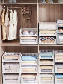 1pc Stackable Plastic Storage Basket, Foldable Closet Divider Organizer Box And Storage Container Drawer Rack, Suitable For Wardrobe, Cabinet, Kitchen, Bathroom, Office - White - View 4