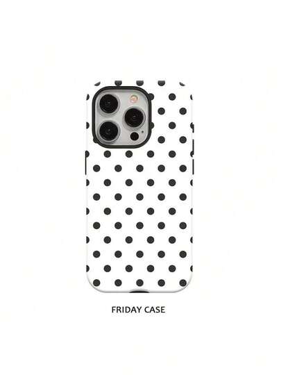 GIIPPA Minimalist Black White Polka Dot Fashion Phone Case Compatible With Iphone 17, 16 Pro Max, 15 Pro, 13, 11, 12, XS, 8 Plus, 7 Glossy 2-In-1 Phone Case Adds Luster To Your New Phone Birthday Gift Party