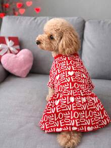 holdhoney 1 Piece Dog Dress – Pet Apparel For Small Dogs (Poodle/Teacup Breeds), Soft Comfortable Fabric Valentine's Day Love Print Pet Outfit, Cute Adorable Stylish Red Pet Clothing For Spring & Autumn, Perfect For Indoor Home Daily Wear, Photo Shoot Props & Valentine's Day Romantic Celebration, Fashionable Cozy Dog Costume – Sweet Love Pattern Pet Clothes To Keep Your Furry Companion Charming On Special Occasions - Red - View 3