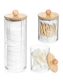 Zestaw 3 akrylowych pudełek do przechowywania wacików, odpowiednich do wacików, kulek, płatków kosmetycznych i nici dentystycznych – kompaktowy zestaw przezroczystych plastikowych butelek na leki, dekoracja łazienki, pudełko na kosmetyki do toaletki. Łazienka - Wielokolorowe - Zobacz 3