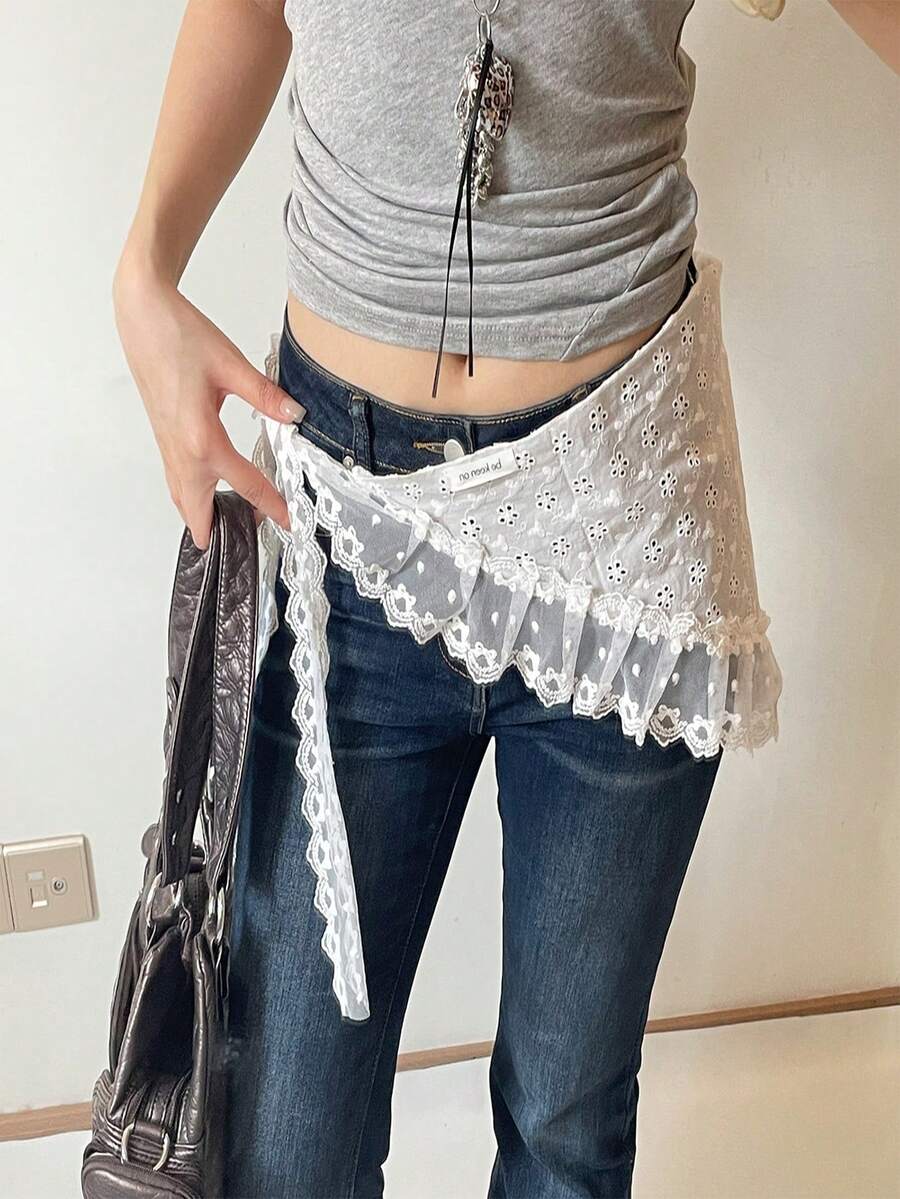 白色蕾丝边三角围巾，舞蹈配饰，可搭配连衣裙、牛仔裤、腰带，日常佩戴，派对装饰，衬衫配饰，生日惊喜，送给家人朋友的圣诞礼物，情人节礼物，闪亮腰带，夏季服装配饰 - 彩色 - 查看 1