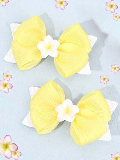 2pcs Fabric Yellow Hair Clips, Glitter Flower Decor Hair Clips, Fashion Alligator Clips Hair Accessories, Suitable For Party Gifts, Spring/Summer Wear