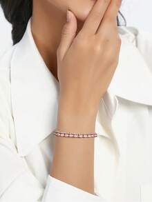 1 chiếc vòng tay mạ đồng thời trang hiện đại tối giản đính đá Cubic Zirconia lấp lánh, đa năng dành cho nữ, phù hợp cho tiệc tùng, hàng ngày, thường ngày, trang sức cao cấp, tiệc chiêu đãi, quà tặng ngày Valentine. - Kiểu nhiều lớp - Xem 9