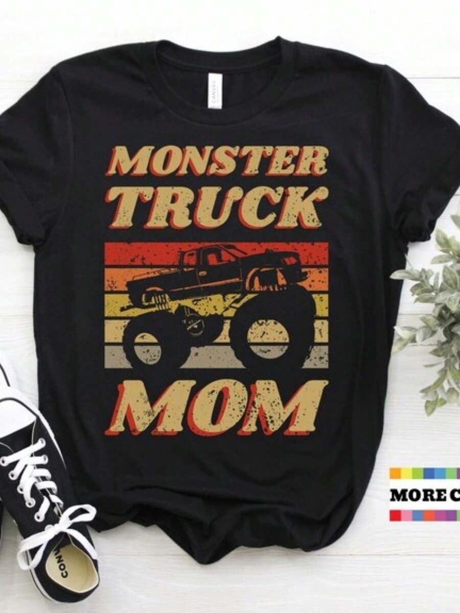 Monster Truck Car Lover T-Shirt, Monster Jam Trucks Cars Adrenaline Racing Engine Rev Gift Tshirt, Awesome Party Present Tee Shirt - 黑色 - 查看 1