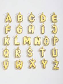 1件个性化时尚英文字母吊坠项链，不锈钢链，字母项链，适合男孩、女孩、儿童、家人、朋友，生日礼物，日常佩戴 - 金色 - 查看 5