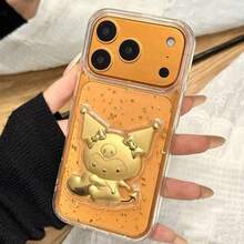 1pc Fashionable Creative Hello Kitty By Sanrio Phone Case, Waterproof Shockproof Material, Gold Foil Kitty Head, Anime, Kuromi, Gold Luxury, Bling Bling, Cute Fashion, Compatible With Apple 17 Series, 11/12/12 Pro, 13/14/15, 13 Pro/14 Pro/15 Pro, 12 Pro Max/13 Pro Max/14 Pro Max/15 Pro Max, 16, 16 Pro, 16 Pro Max, 17, 17 Pro, 17 Pro Max Phone Case, 3D Stereo, Sanrio, Soft - Kuromi - View 1