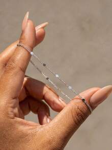 1pc Pure Silver Beaded Bracelet, Women's Daily Wear