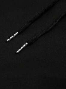 Conjunto de camiseta sin mangas con capucha y estampado gráfico holgada y pantalones cortos con cordón en la cintura para hombre, esencial de verano, fácil de combinar - Negro - Ver 4