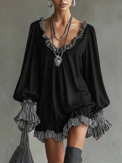 1. Women's Spring/Autumn V-Neck Striped Patchwork Flare Sleeve Solid Color Dress\N2. Women's Spring/Autumn Black Maxi Dress\N3. Women's Long Sleeve Striped Color Block Mini Dress\N4. Women's Casual Vacation Beach Dress\N5. Elegant Women's Dress\N6. Women's Valentine's Day Outfit