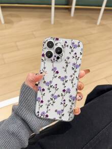 花朵图案单件装加厚透明防摔UV喷漆粉色TPU手机壳，饰以鲜艳的紫色花卉图案设计，兼容 17/17 Air/17 Pro/17 Pro Max、16/16 Plus/16 Pro/16 Pro Max、15/15 Plus/15 Pro/15 Pro Max、14/14 Plus/14 Pro/14 Pro Max、13 Mini/13/13 Pro/13 Pro Max、Galaxy - 彩色 - 查看 2