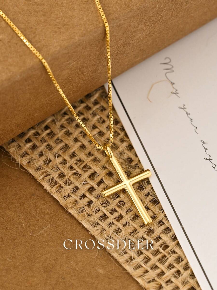 CROSSDEER 1pc Fashionable Minimalist S925 Sterling Silver Cross Pendant Necklace, Quality Jewelry, Suitable For Women's Daily, Party, Anniversary Outfits