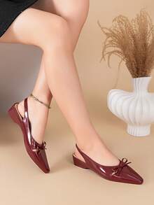 Sandalias de tacón alto con decoración de mariposa para mujer, diseño de punta puntiaguda, tacón y plataforma gruesos, unicolor, diseño con correa, talón abierto, elegante y cómodo, adecuado para oficina, trabajo, citas, fiestas, vacaciones, Día de San Valentín y otras ocasiones, minimalista y práctico - Burdeos - Ver 2