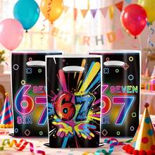10/30PCS Black Digital 67 Candy Bag That Glows In The Dark Snack Candy Gift Bag, Colorful Graffiti Gift Bag, 67 Gift Packaging With Handle, Suitable For Birthday Party Decoration Items - Black - View 7