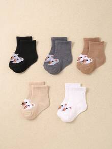 5 Pairs/Set Cute Bear Print Casual Elastic Mid-Calf Socks For Babies/Kids, Suitable For Daily Wear - Multicolor - View 11