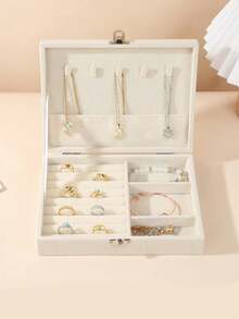 1个大容量植绒首饰盒，首饰收纳盒，项链、耳环、手链、戒指首饰盒，优雅法式风格，金色首饰盒，奢华多层可锁首饰收纳盒，防氧化手链、耳环、项链首饰盒，多隔层多层戒指、手链、吊坠首饰收纳盒，首饰手提箱