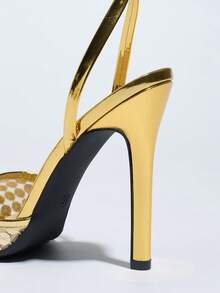 Jin Bei Qi Women's Pointed Toe High Heels With Shiny, Breathable Mesh And Mysterious Patent Leather Material, Sexy Stilettos For Spring/Summer Nightclub, High-End Party, Outdoor Fashion Events. Adjustable Ankle Strap, Gold Color, Fashionable And Versatile To Pair With Dresses, Elegant Women's Shoes - Gold - View 6