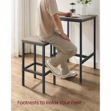 [Space Saving Bar Set] Space Saving Bar Table And Chairs Set | Square Bar Table With 2 Bar Stools, Dining Pub Table Set For 2 - Kitchen, Breakfast, Living Room, Party Room - Heather Grey + Ink Black - View 9