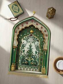 1pc Tassel Patterned Mat, Green Color Rug, Suitable For Indoor And Outdoor, Tassel Decor Mat, Washable Carpet - Multicolor - View 3
