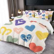 2/3pcs Digital Heart Print Duvet Cover Set (Duvet Cover*1, Pillowcase*1/2, Excluding Comforter And Pillow Insert), Skin-Friendly Soft And Comfortable, Suitable For Hotel, Guest Room, Dormitory, Bedroom, Bedding, All Seasons - Multicolor - View 1