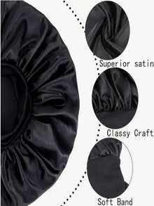 1pc Silk Sleep Cap Set - Satin Hair Bonnet, Suitable For Curly/Wavy Hair, With Soft Elastic Band (Black And Gold), Gentle Sleep Cap To Protect Hair And Control Frizz - Multicolor - View 4