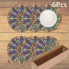 2/4/6 szt. Silikonowe podkładki w stylu vintage w stylu boho, prezent świąteczny, dekoracja świąteczna, odpowiednie na stół jadalny, do kawiarni, dekoracja całoroczna, zmywalne podkładki, wystrój pokoju, podkładki, podstawki, maty odpływowe, maty na stół kuchenny, dekoracja na imprezy wewnątrz i na zewnątrz, wystrój domu, idealny prezent - Wielokolorowe - Zobacz 13