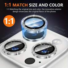 3pcs 17 Pro / 17 Pro Max / 16 Pro Max / 16 / 16 Pro / 16 Plus / 15 Pro Max / 15 Pro / 15 Plus / 14 Pro Max / 14 / 13 / 12 / 11 Camera Lens Protective Film, Flash Version - Compatible With IPhone 17 Pro Max, Wind Metal Independent Shiny Ring Protective Case, 9H Scratch Resistant Tempered Glass, Silver - Silver - View 1
