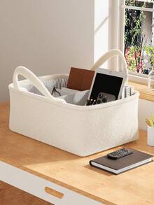 1pc Plush Storage Box, Two Handed Carrying Case, Foldable Storage Bag, Internal Compartment Design For Better Classification And Storage, Suitable For Storing Miscellaneous Items, Women's Cosmetics, Jewelry, Data Cables, Tissues, Men's Products