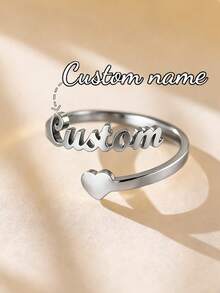 Customized Name Ring, Personalized Jewelry, Stainless Steel Gold/Silver Adjustable Ring, Couple Gift - Silver Heart Ring - View 8