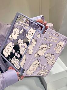 可爱猫咪元素翻盖保护套，卡通猫咪动物蝴蝶结字母图案，双面亚克力透明水晶后盖，防震，适用于iPad 7、8、10代（10.2英寸），内置笔槽，支持睡眠/唤醒功能，理想的生日礼物、周年纪念礼物。 - 彩色 - 查看 1