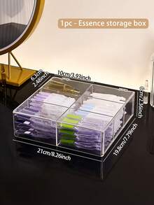 1pc 6-Grid Transparent Covered Cosmetic Display Box, Acrylic Makeup Storage Organizer, Serum & Ampoule Holder, Vanity Desk Dust-Proof & Moisture-Proof Container - Clear - View 10