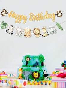 1 Set Animal Themed Happy Birthday Garland, Jungle Animal Birthday Party Banner, Jungle Birthday Party Decor, 1st Birthday Banner, Baby Shower Party Decor, Girl Birthday Party Supplies, Jungle Party Decorations, Wild Birthday Decorations, Birthday Party Backdrop - Jungle Animals - View 7