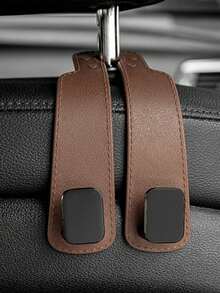 Durable Car Seat Back Hook, Rubber Leather & Zinc Alloy Double Hook, Hidden Mount Organizer For Bags Coats, Phone Holder Function
