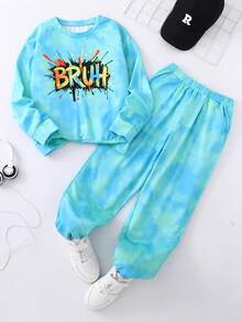 2 sztuki/zestaw: bluzka z długim rękawem i spodniami dresowymi dla starszych chłopców z nadrukiem w plamy farby, modny dres w stylu ulicznym na wiosnę, jesień i zimę - Miętowy Zielony - Zobacz 6