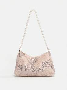 1pc Women's New Fashion Sequin Elegant Shoulder Bag, Pearl Decor Shoulder Bag, Lace Flower Evening Bag, Chain Bag, Coin Purse, Wallet, Suitable For Daily, Party, Travel, Ideal Gift - Multicolor - View 13