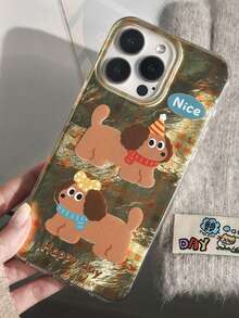 1pc Glacier Pattern Dog Anti-Fall Full Coverage Phone Case Protective Cover For IPhone 11/12/13/14/15/16/17/Pro Max - Khaki - View 1