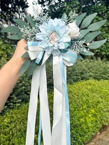 Wedding Car Rearview Mirror Decor Flowers, Wedding Car Door Handle Bowknot Decor Bouquet