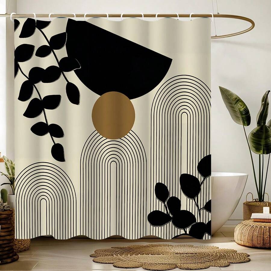 1/3/4pcs Set Simple Plant Curve Texture Shower Curtain Set, Includes Toilet Seat Cover, Bathroom Floor Mat, Leaf Abstract Curve Print Shower Curtain, Suitable For Bathroom Decor, General Room Decor, Home Decor Set, Bathroom Accessories Shower Curtain, Toilet Mat, Floor Mat Set - Multicolor - View 1