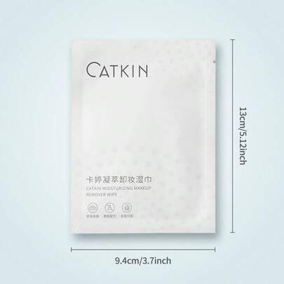  Khăn tẩy trang dưỡng ẩm Catkin, 5 tờ, không cồn, dịu nhẹ và dưỡng ẩm cho mặt và mắt, tiện lợi khi đi du lịch, dễ dàng tẩy trang.