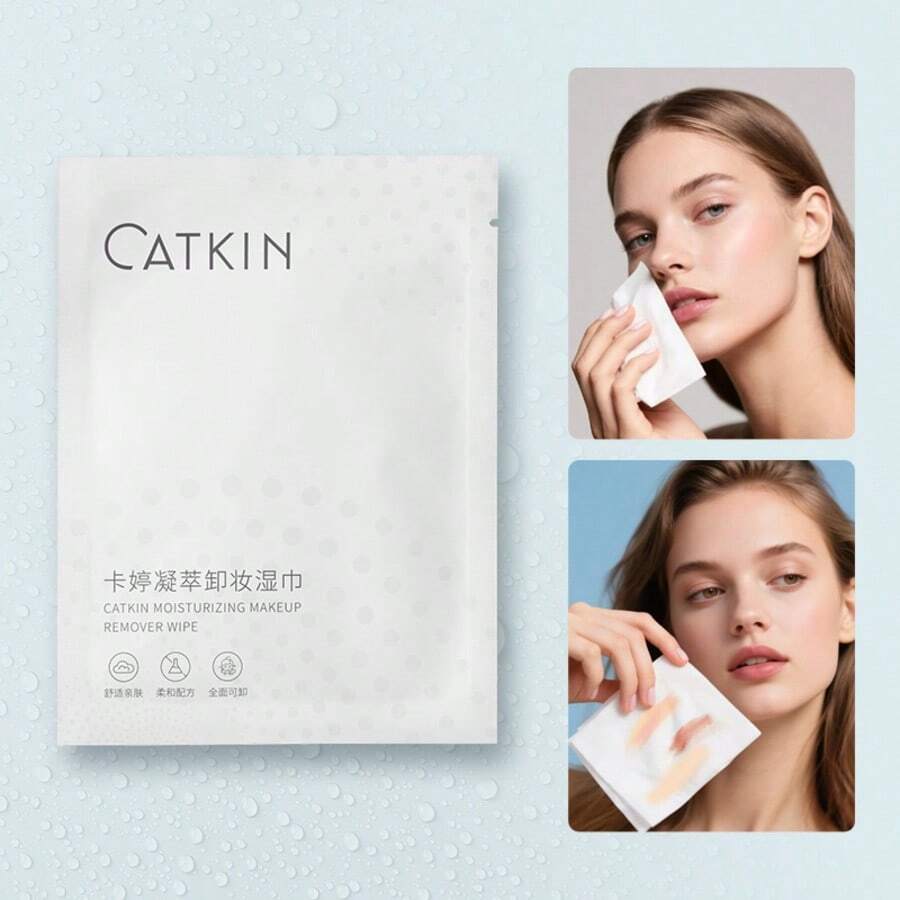Catkin 保湿卸妆湿巾 5 片装，不含酒精，亲肤温和保湿，适用于面部和眼部，方便旅行携带，轻松卸妆 - 白色 - 查看 1