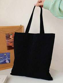 10件套女士简约帆布手提包，敞口帆布单肩包，手提包，简约书包，适合小学、中学、大学生，可作文件袋，旅行包 - 米色 - 查看 4