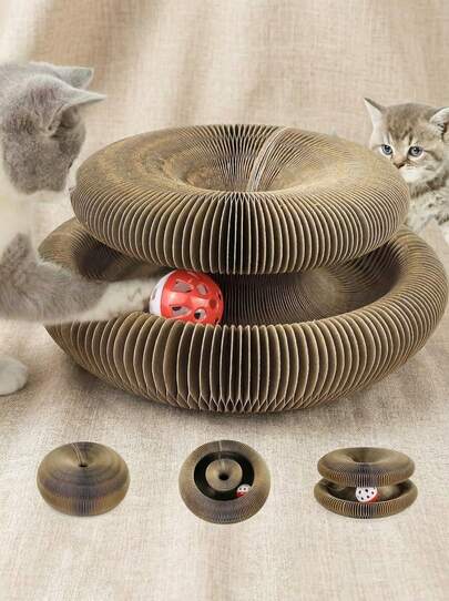 PETSIN 1pc Magic Organ Interactive Scratching Cat Toy, With Bell To Relieve Boredom Corrugated Cardboard Cat Scratching Board(Can Be Spliced ​​And Lengthened)Ball Color Random