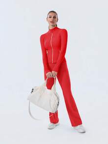 Women's Long Sleeve BBL Jacket With Pockets And Thumb Holes, Running Workout  Activewear Top - Năm mới Đỏ/Vàng - Xem 6