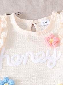 2pcs Baby Girls Cute Fresh Knitted Flower White Top + Yellow Pants Set, Lightweight Summer - Yellow - View 6