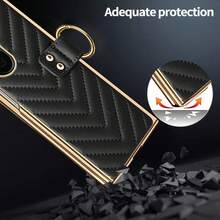 Fashionable Gold-Plated Ring Striped Leather Phone Case With Tempered Glass Screen Protector, Compatible With Samsung Galaxy Fold 3/4/5/6/7, Anti-Drop Protective Cover - Pink - View 8