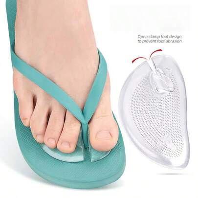 QKC 1 par de almohadillas de silicona para la parte delantera del pie de chanclas, plantillas de media talla, almohadillas para los pies, cuentas de masaje, cojín antideslizante