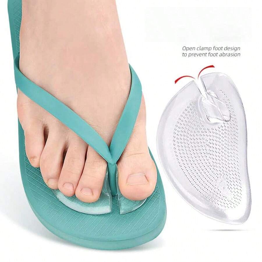 QKC 1 Pair Silicone Flip Flop Forefoot Pads, Half Size Insoles, Foot Pads, Massage Beads, Anti-Slip Cushion - Transparent - View 1