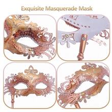 Masquerade Mask For Women/Men, Fancy Party Face Mask Venetian Mask For Prom Ball Halloween Mardi Gras - 帶棍子的玫瑰金面具 - 查看 4
